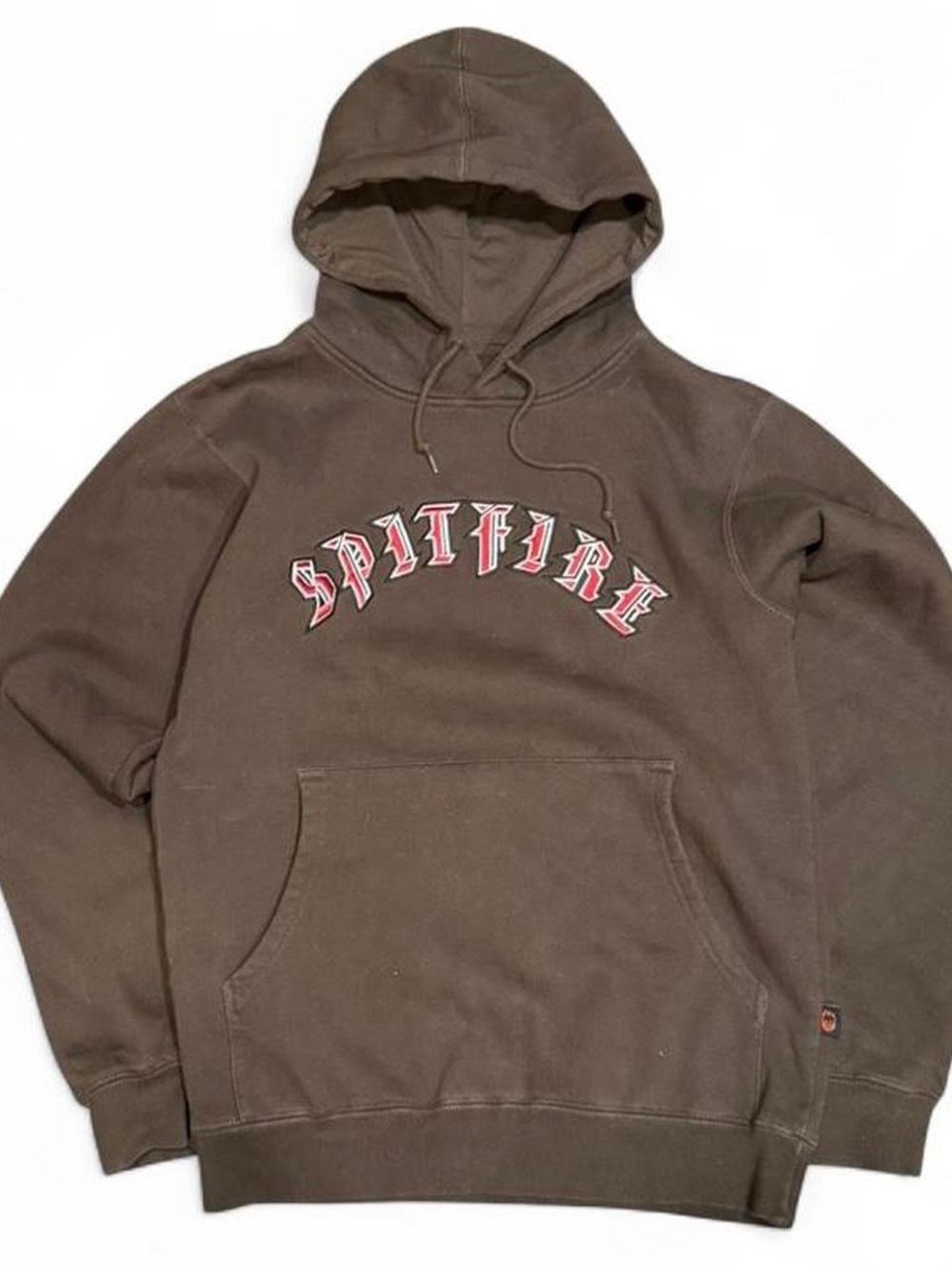 Y2K Spitfire Graffiti Logo Embroidered Brown Hoodie